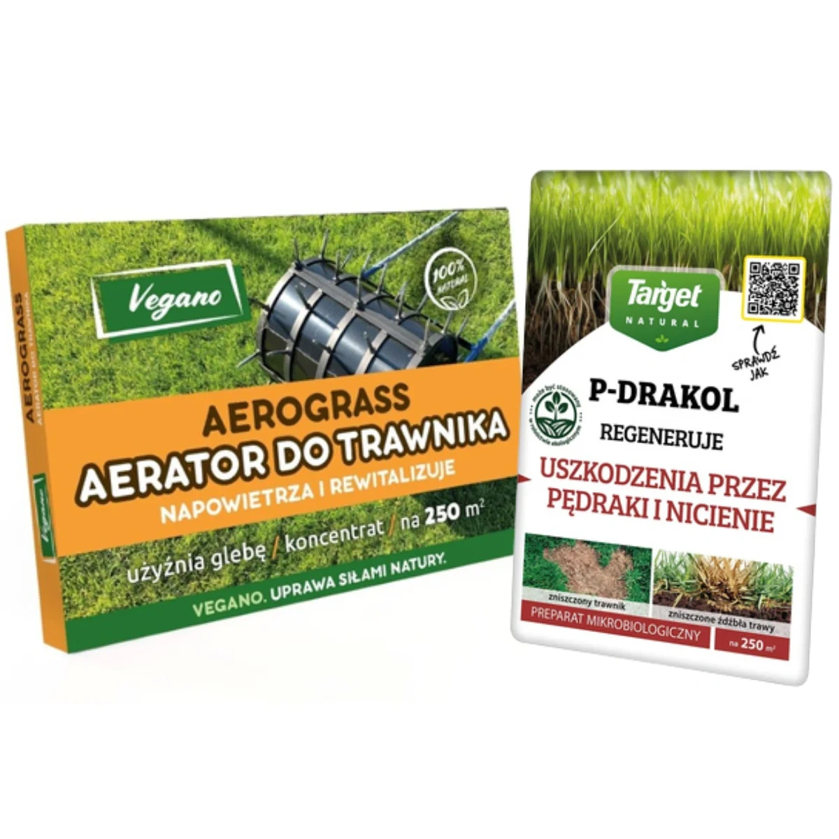Aerograss biologiczny aerator do trawnika – 50 g Vegano + P-drakol regeneruje trawnik – 20 g Target (ZESTAW)