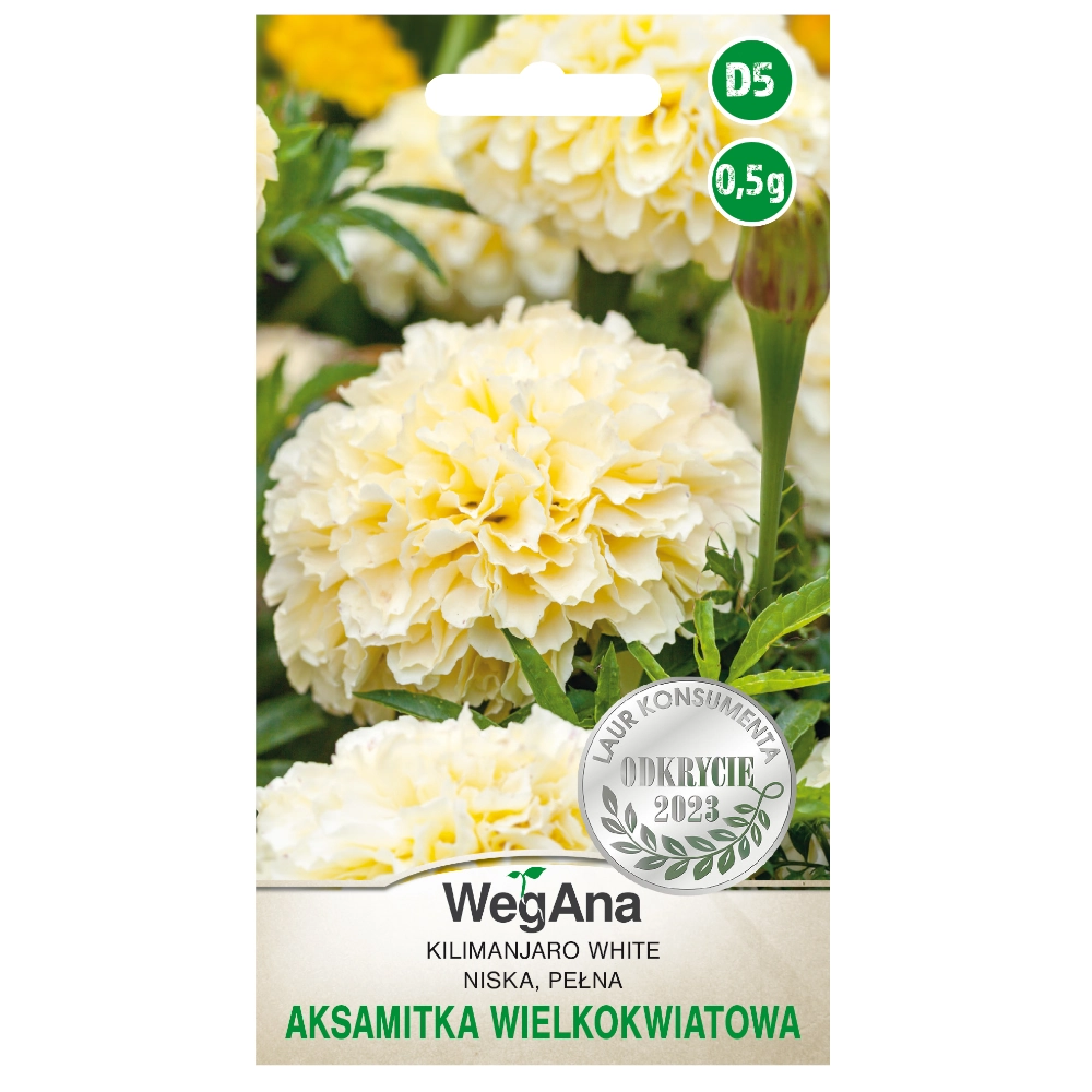 8775.webp Aksamitka niska wielkokwiatowa Kilimanjaro White nasiona 0,5g - WegAna